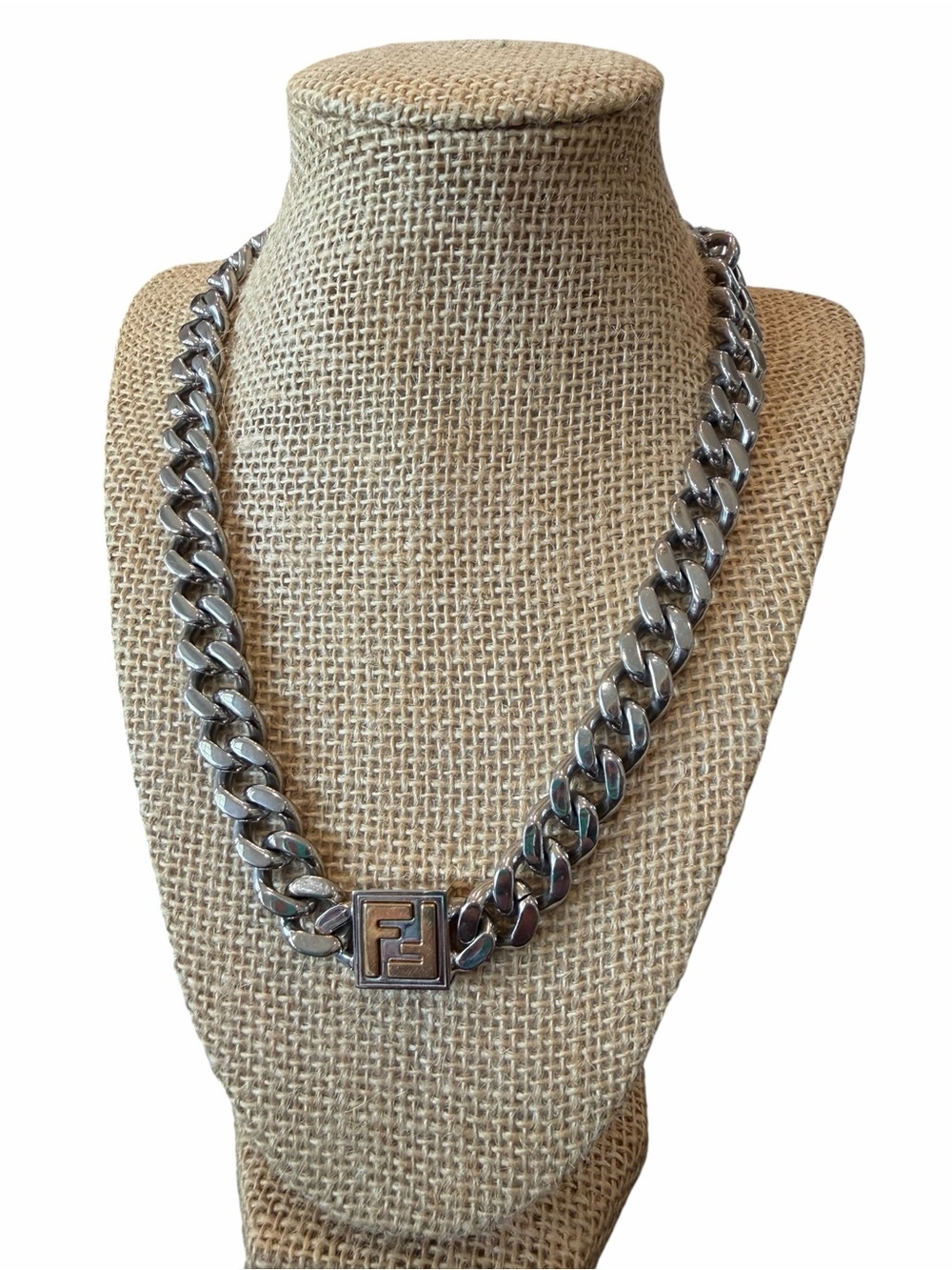 Fendi Silver-Tone Cuban Link Necklace